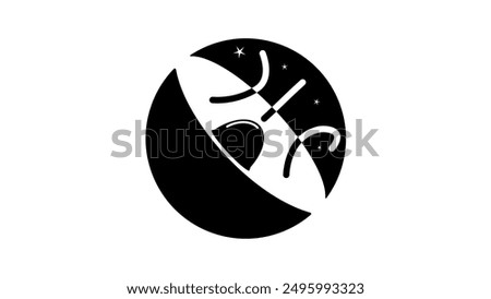 Megafon logo, sound reaches space, black isolated silhouette