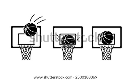 basketball hoop or basketball net and board, black isolated silhouette