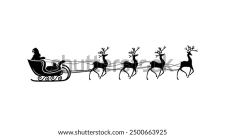 Santa Claus sitting in a sleigh, black isolated silhouette