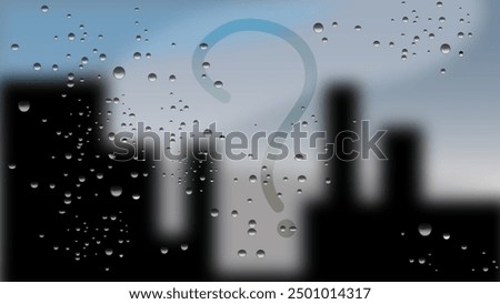 Autumn rain, the inscription on the misted glass - a question mark, flat color illustration