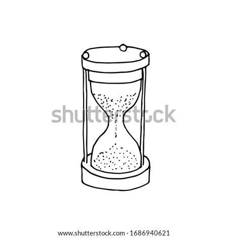 Hourglass, sandglass hand drawn icon. Stock vector hand drawn illustration, isolated on white background. Simple outline doodle design.