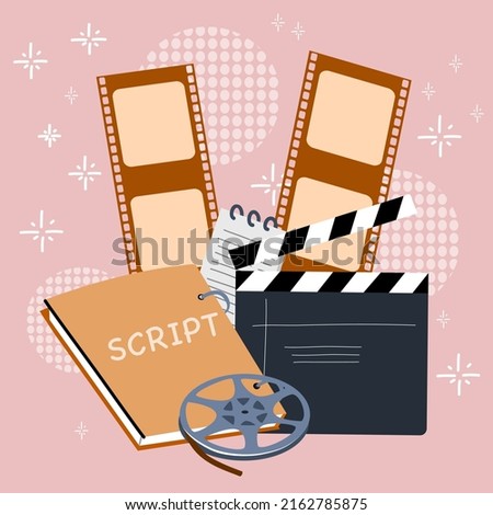 Vector illustration of the film production. Movie script. Background for video production.