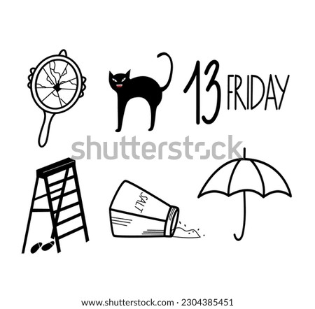 A set of symbols of bad luck and superstition. Vector illustration