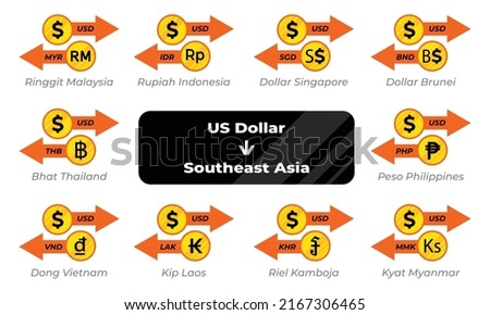 Dollar currency exchange to southeast asia currency vector image