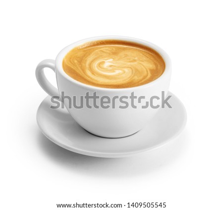 Similar – Image, Stock Photo Cappuccino with latte art on a wooden table in a cafe