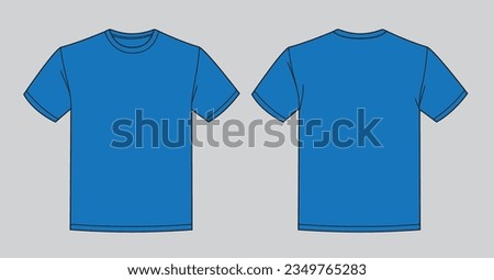 Blank blue t-shirt template. Front and back view