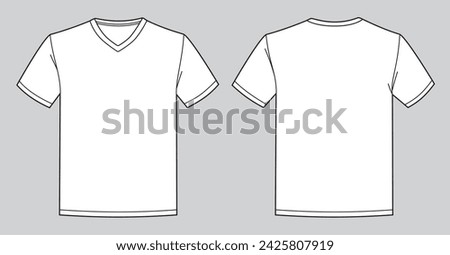 Blank white v neck t-shirt template. Front and back view