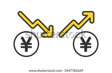 money order. Weak yen and strong yen.The characters in the illustration represent the Japanese yen.