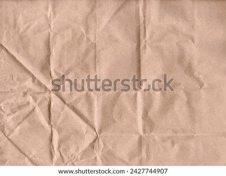 Crumpled brown craft package paper texture. Abstract beige background with wrinkled cardboard texture. Vector illustration of a realistic origami page card folded and then unfolded sheet of paper