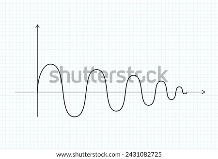 Abstract mathematical graph of the sine. Black color wavy curve on a sheet of notebook in a square background. Vector wavelength sine wave signal icon. Geometric design element for your project.