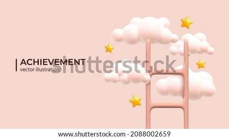Ladder leading to cloud minimalistic style vector illustration. Realistic realistic 3d decorative design objects in Trendy colors. Design in cartoon style. Vector illustration