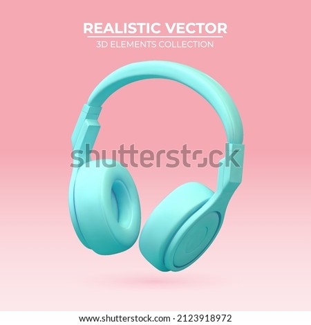 Realistic wireless earphones of trendy color. 3d vector headphone element. Realistic object for music or game concept, poster design, flyer, website.