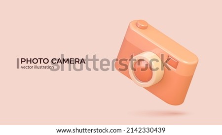 3D icon of Photo camera in trendy color with lens and button. Realistic vector illustration in cartoon minimal style.