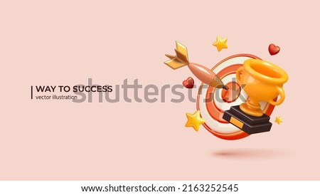 Champion trophy, gold cup. Realistic 3d design of Winner prize, sport award, success concept in cartoon minimal style. Vector illustration