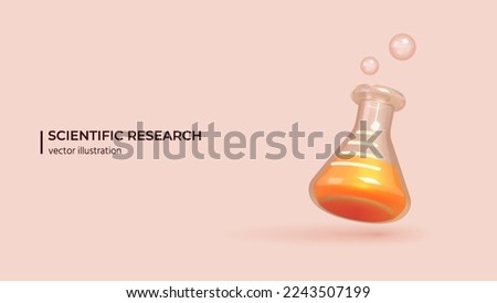 3D Vector Science concept. Realistic 3d Design of chemistry Bottle with chemical substance in Trendy colors. Vector illustration health insurance concept in cartoon minimal style.