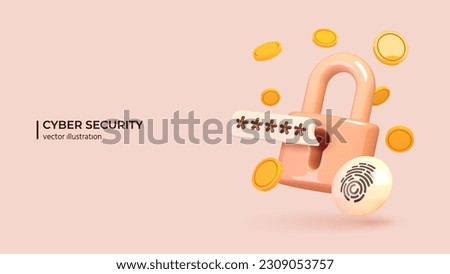 Data protection, safety, encryption, protection, privacy concept. Realistic 3d design of padlock, lock with password. The personal data protection. Vector illustration in cartoon minimal style.