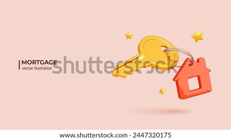 House keys mortgage loan concept. Realistic 3d design of Real estate agent give keys. 3D Vector illustration in cartoon minimal style.