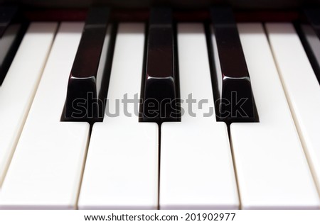 Closeup piano keyboard on top view