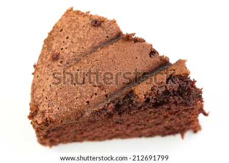 Chocolate cake on white isolate background. Top view and selected focus on top.