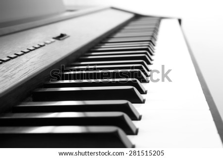 Abstract and blur background of Piano keyboard. Black and white theme with color filter.