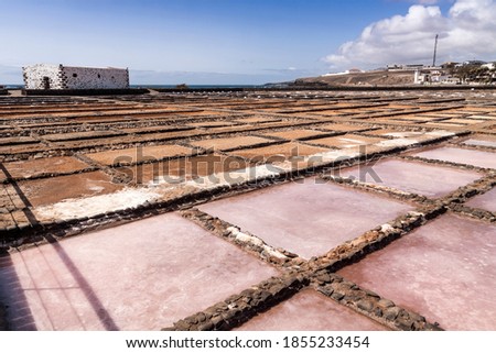 panoramic view of the salt deposits of Salinas del Carmen, Fuerteventura Foto stock © 