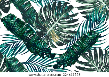 Tropical palm leaves, jungle leaves seamless vector floral pattern background 商業照片 © 