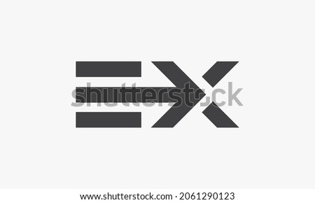 EX arrow letter logo isolated on white background.