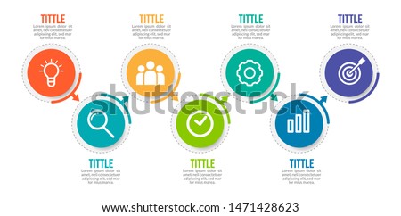 Minimal Business Infographics template. Timeline with 7 steps, options and marketing icons .Vector linear infographic with seven circle conected elements. Can be use for presentation.