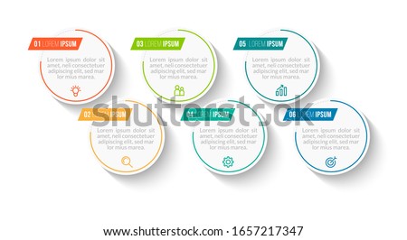 Minimal Business Infographics template. Timeline with 6 steps, options and marketing icons .Vector linear infographic with six circle conected elements. Can be use for presentation.