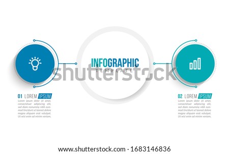 Minimal Business Infographics template. Timeline with 2 steps, options and marketing icons .Vector linear infographic with two circle conected elements. Can be use for presentation.