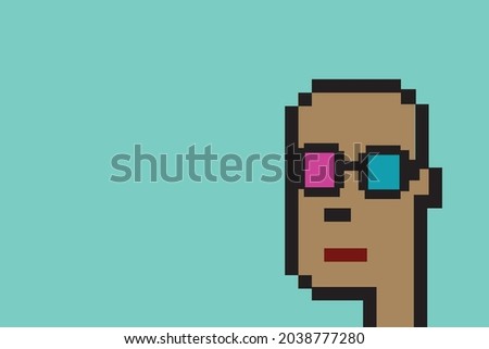 Cryptopunk NFT blockchain, non fungible token man , boy character with cinema glasses