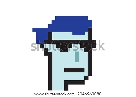 Cryptopunk NFT blockchain, non fungible token. Pixel art character white background