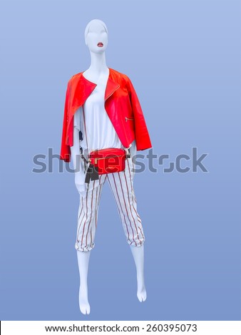 Female mannequin dressed in a red jacket