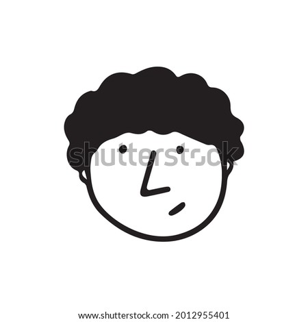 Doodle guy face. Black and white vector isolated illustration single logo. Student or teenager