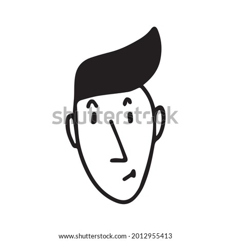 Doodle guy face. Black and white vector isolated illustration single logo. Student or teenage. With high bangs combed back