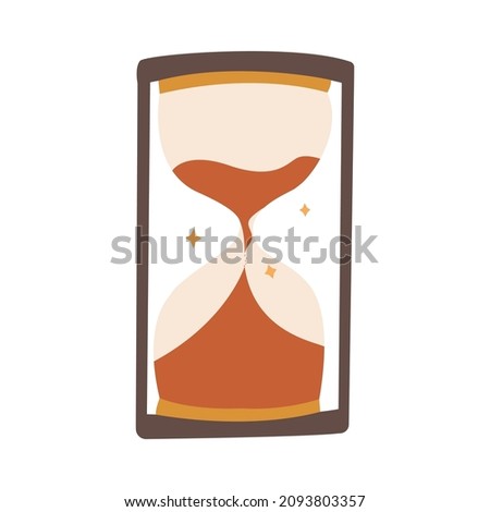 Antique reversible hourglass. Time runs like sand. Colorful vector isolated illustration hand drawn. Single sandglass with stars