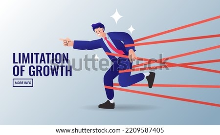 man tied up with red tape trying to run away. businessman trying to run away with full effort. Business difficulty, problem, struggling concept. trying to overcome to reach success. vector