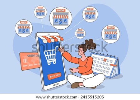 Characters Using Geolocation Positioning Concept. Find the right grocery store in the big city. people use online shopping services. Smartphone marketing and e-commerce. delivery service concept.