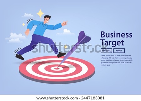 Man jumping over arrow hit bullseye target. How to reach goals. Reaching Business. progress goal to success. challenge achievement. Overcoming obstacles to achieve goals. successful entrepreneur.