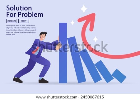 Businessman push going down arrow change to up direction. solution for problem or business improvement. transform or transition, turn into opposite direction form down to up. vector illustration.
