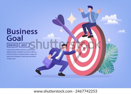 People pointing at giant target. Business opportunity concept. strategy or aiming. business targeting, aiming, focus. Hitting the target. Work problem resolution. Achieving the goal. Vector