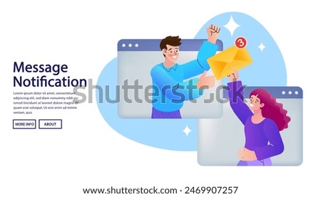 Newsletter in mailbox. E-mail marketing, subscription, communication. Inbox mail concept. New message notification, letter in online envelope. virtual relationship People chatting. vector illustration