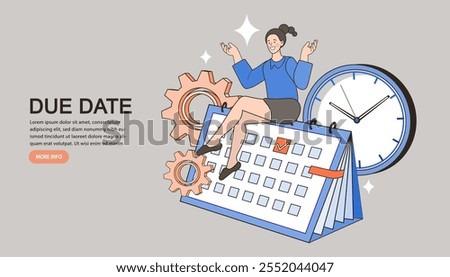 Business person with calendar, clock and cogs, Planning for a new start. Planning new start concept. Vector , Flat design and illustration.