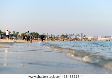 View on the beautiful beach in Jubail city in Saudi Arabia. Close shot to the sea wave. Travelers attraction.