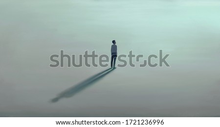 Man alone with the light. Surreal painting hope lonely and loneliness concept. minimal illustration Stock foto © 