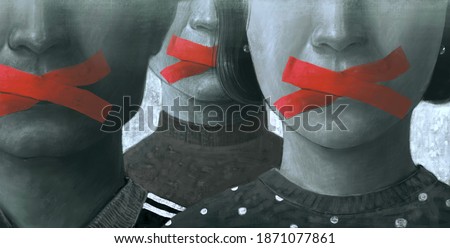 Political art, Concept idea of free speech freedom of expression and censored, surreal painting, portrait illustration , conceptual artwork illustration	
