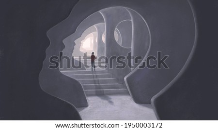Brain mind way soul and hope concept art, 3d illustration, surreal mystery artwork, imagination painting, conceptual idea of success Сток-фото © 