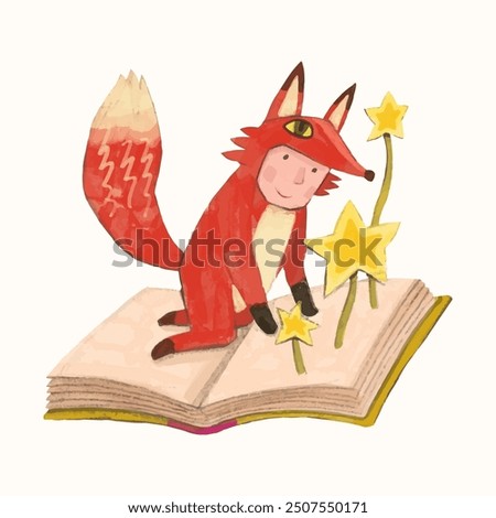 Red fox kid and book. children illustration. watercolor vector. animal cartoon. reading and education concept artwork.