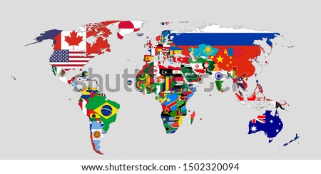 World map showing flags of each country, vector.