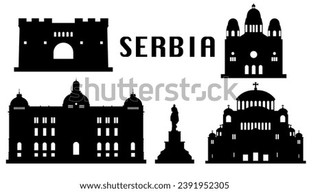 Silhouettes of Serbia landmarks, important tourist attractions, symbols of the city and country. ,vector illustration.